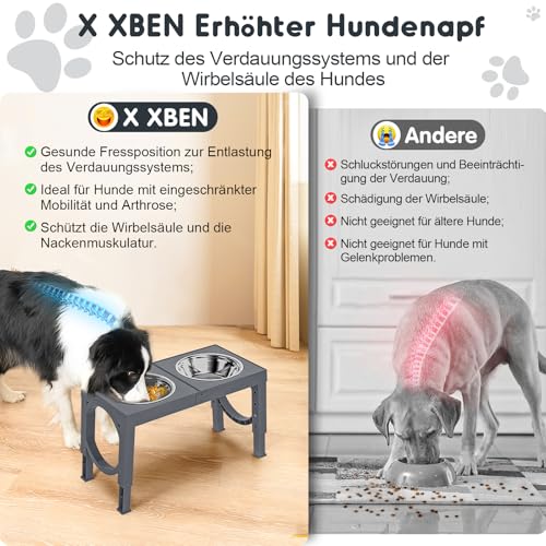 X XBEN Erhöhter Hundenapf, 5 Höhenverstellbar Futternapf für Kleine Mittlere Große Hunde, Futterstation 2 Große Eingedickte Edelstahlschalen, Rutschfester Hundenapf, BPA frei Plastik