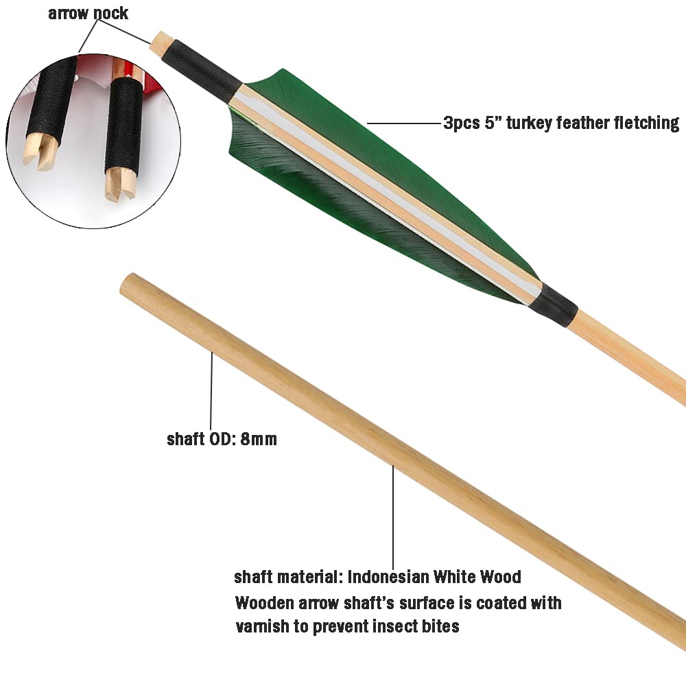 Flèches Traditionnelles en Bois 31" pour Tir à l'Arc Long Recourbé 6/12pcs