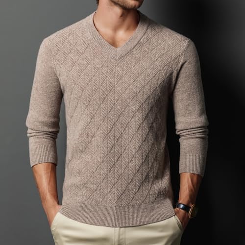 Men's 100% Wool V-Neck Sweater Fashion & Leisure Diamond Check Pattern Long-Sleeved Pullover for Fall and Winter2