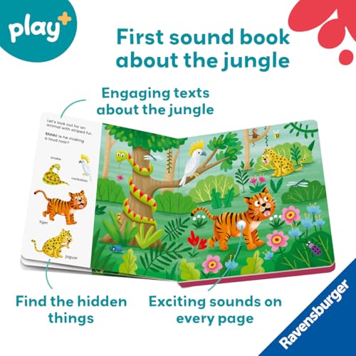Ravensburger Play+ Shh… Who’s there? Jungle Animals (My First Seek and Find Sound Book), Baby book 12+ months: Search and find