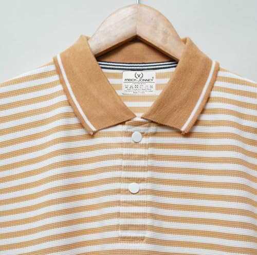 Image of Mack Jonney Men's Striped Cotton Rich Collar Neck T Shirt | Collar Tshirts | Half Sleeves | Striped-Regular Fit-MM423-nw