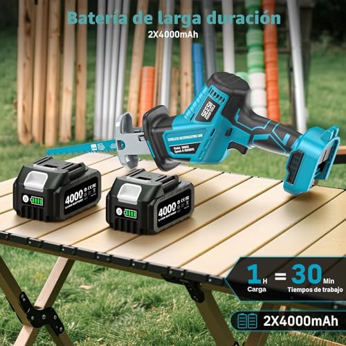Miniatura 2 de Seesii Sierra Sable Inalámbrica 21v, Sierra Alternativa De 2 Baterías 4.0ah, 3500 Rpm Motor Sin Escobillas, Luz Led, 8 Hojas De Sierra Portátil Para Madera Pvc De Corte