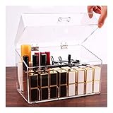 Organizador de joyas para lápices labiales, soporte de almacenamiento con tapa abatible, 26 celosías de acrílico, soporte de exhibición