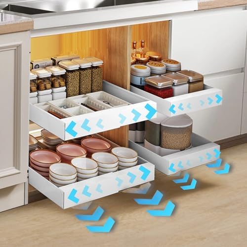 Ausziehbare Schublade Küche - Doppelschicht Organizer 37,5x29cm Höhenverstellbar