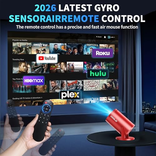 Image of [Built-in Apps & 2026 Upgraded] Mini Projector Support 4K 1080P Auto Keystone 180 Rotatable with WiFi 6 and Bluetooth 5.4, Projector Portable Compatibile with HDMI /TV Stick /Memory Stick /Laptop-Red