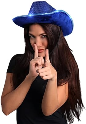 blinkee LED Flashing Cowboy Hat with Blue Sequins Blue Hat for Women and Men