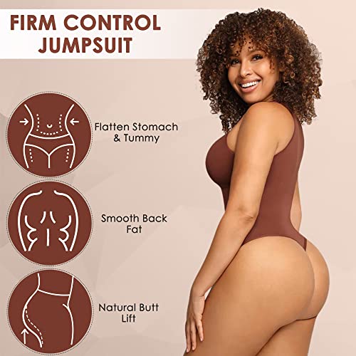 Bodysuit For Women Tummy Control - Shapewear Racerback Top Clothing Seamless Body Sculpting Shaper High Neck - Brown M/L #TOP2