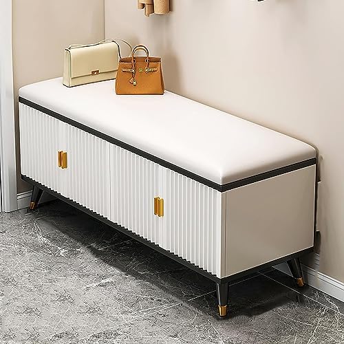 Shoe Storage Cabinet Cabinets Hallway Slim Cupboard Cupboards Hallways Slimline，Luxurious White Gold Ottoman Bench, Modern Shoe Storage Organizer with Hidden Cabinet Doors, Stylish Shoe Rack