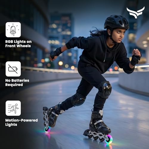 Image of Xtrim Adjustable 4-Wheel Inline Skates for Kids, 8-14 yrs with RGB LED Wheels on Front Wheel, Triple Lock Safety, ABEC-7 Bearings, Breathable, Size 38-41, Skating Shoes