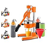 JoyTable Manual Juicer - Professional Citrus Press - 7 PC Juicer Hand Press - Strong Grapefruit, Lemon and Orange Squeezer - Citrus Juicer Manual with Glass Bottles, Sleeves, and Funnel