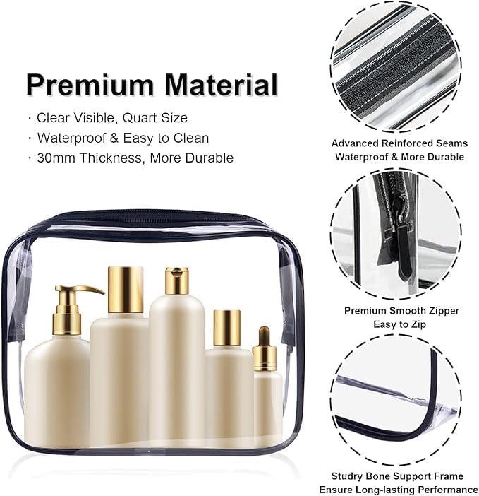 BEHAHAI 3Pcs Clear Travel Toiletry Bags, TSA Approved Cosmetic Makeup Bag, Portable Travel Accessories Airport Airline Compliant Bag for Men and Women. (Transparent) 1