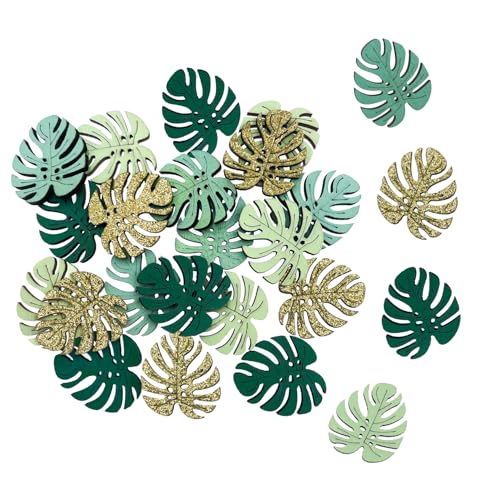 Oblique Unique Monstera Blätter Konfetti aus Holz Grün Gold für Geburtstag Feier Sommer Herbst Party Tisch Deko Streudeko