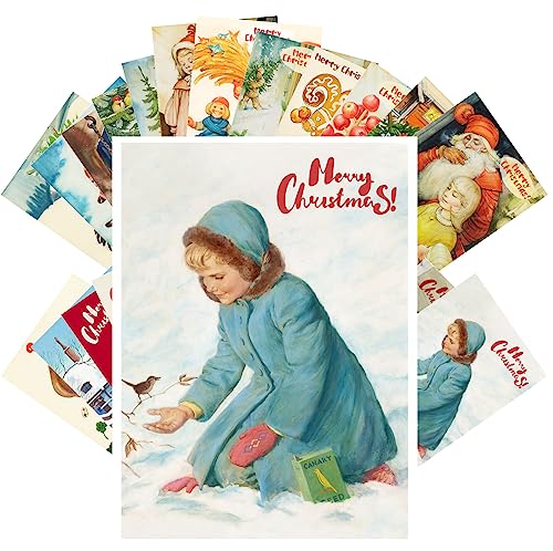 PIXILUV Vintage Postcards (24 pcs 4"x6" each) Families Getting Together to Share Happy Festivities Vintage Christmas Postcards Retro Greeting Card Poster Reprint