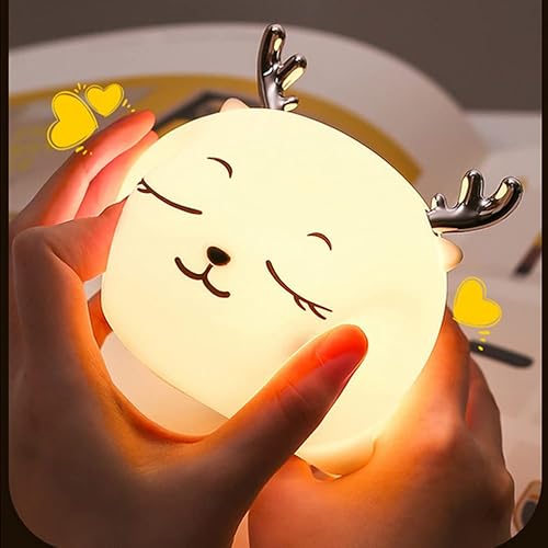 Miniatura 3 de Aolyty Luz nocturna para niños, lindo ciervo, de silicona, lámpara para niños pequeños, recargable por USB, luz nocturna con función de temporizador