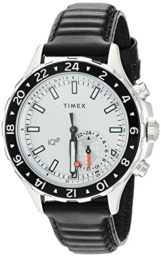 Timex Men's TW2R39500 IQ+ Move Multi-Time Black/White Leather Strap Watch