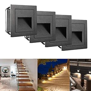 SUBOSI Applique d’escalier LED aluminium 230V 3W Appliques en verre Applique d’escalier avec boîte encastrée Applique d’escalier IP65 étanche blanc chaud