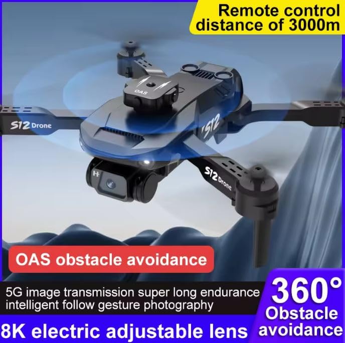 Image of WEADFAX-Drone-with-4K-Camera-WiFi-FPV-1080P-HD-Dual-Foldable-RC-Drone-Altitude-Hold-Headless-Mode-Visual-Positioning-Auto-Return-App-Control-Quad-Copter (W12)