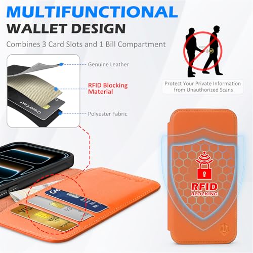 Coque en Cuir Véritable pour iPhone 17 Pro Shieldon Orange Mince - 5