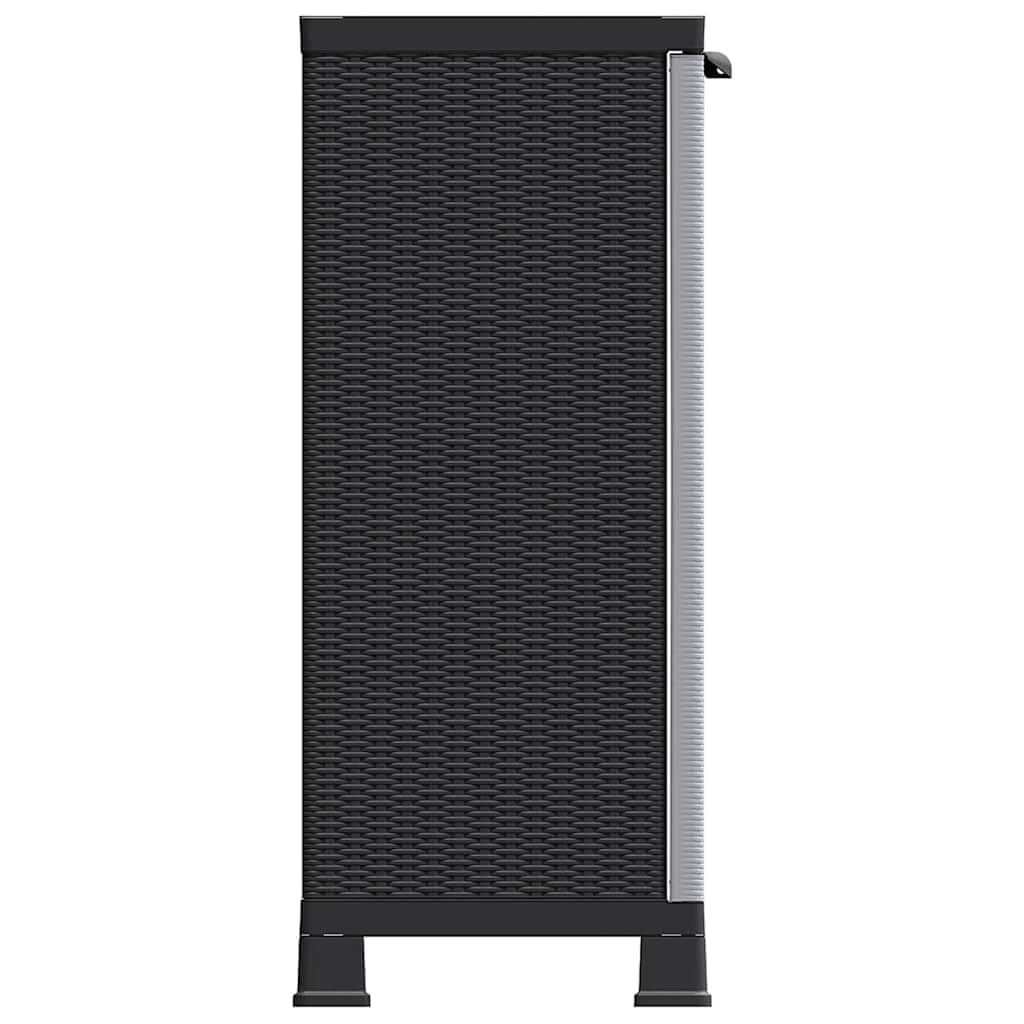 Kunststoffschrank 68x39x92 cm Rattan-Design grau mit 2 Türen und 2 Fachböden abschließbar für Haushalt Küche Büro Garage Flur Werkstatt zur optimalen Aufbewahrung und Ordnung