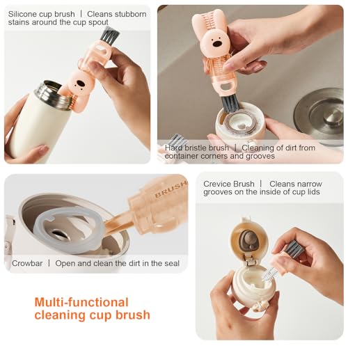 Image of 4 in 1 Cup Lid Cleaning Brush, 3 in 1 Bottle Brush, Cup Crevice Cleaning Tools, Easy to Clean and Storage, ABS+Silicone Cup Lid Gap Cleaner, Portable Multifunctional Bottle Cleaning Brush (3Pcs)