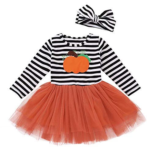 1-6T Toddler Kids Baby Girls Halloween Outfits Ghost Pumpkin Print Long Sleeve Dress Winter Clothes