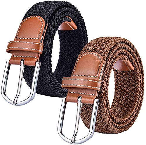 Chalier 2 Pack Damen Elastischer Stoffgürtel Geflochtener Stretchgürtel Dehnbarer Gürtel, Brown & Black, Einheitsgröße