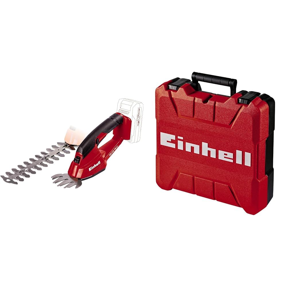 Einhell Akumulatorowe nożyce do trawy i krzewów GC-CG 18 Li-Solo Power X-Change & Einhell S35 Walizka, Czerwony/Czarny, S