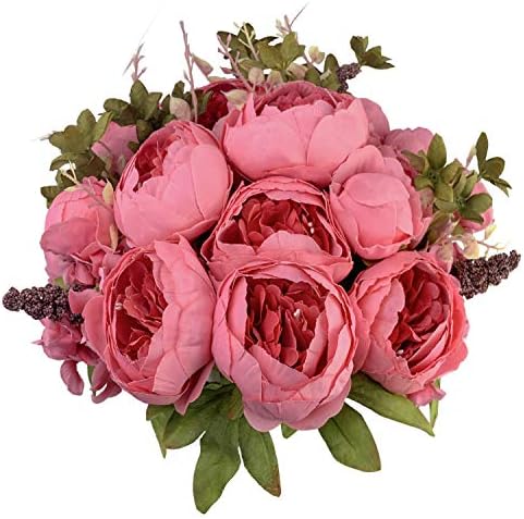 Vintage Artificial Peonies Silk Peony Flowers Bouquet for Wedding Bridal Home Décor  Beautiful Floral Centerpiece Arrangement Decoration with 1 Bouquets (Mixed Pink)