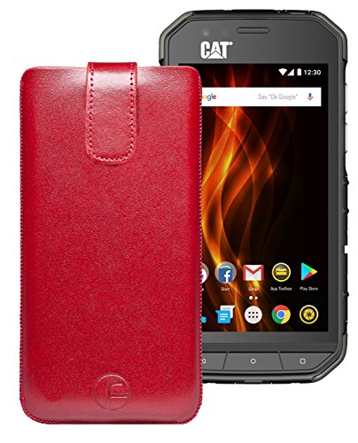 Favory ECHT Ledertasche Leder Etui / Caterpillar CAT S31 Tasche (Lasche mit Rückzugfunktion) rot