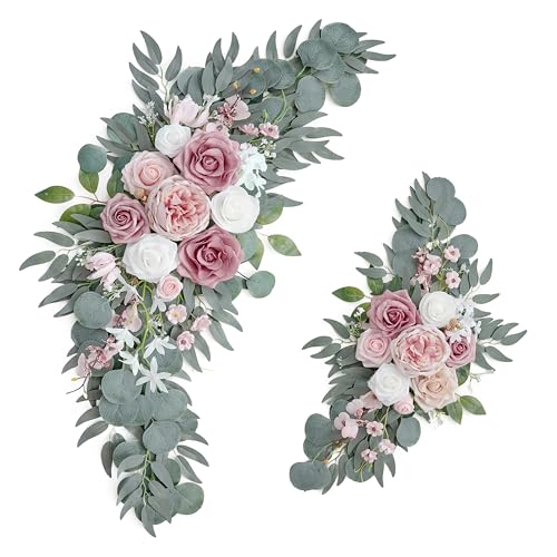 ponatia Small Wedding Arch Flowers (Pack of 2), Artificial Dusty Rose Flowers for Wedding Welcome Signs Decorations and Arch Flower for Wedding Ceremony Reception (Dusty Rose & Blush)