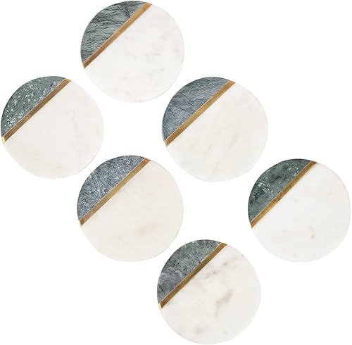 Miniatura 8 de GoCraft Posavasos redondos de mármol para bebidas, hechos a mano, moderno, multicolor, con incrustaciones de latón dorado para bebidas y copas de