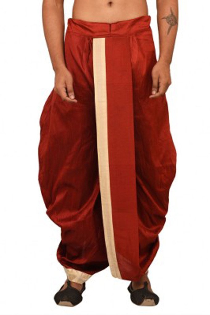 larwa Solid Men's Silk Stitched Dhoti (Red, Free Size)-picture-4