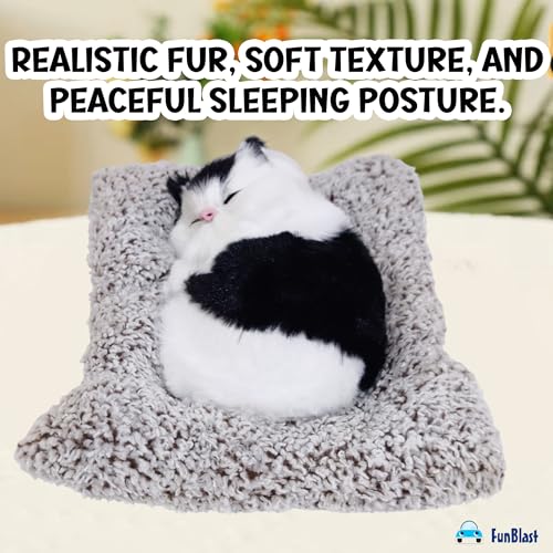 Image of FunBlast Cute Sleeping Cat Plush Toy with Meow Sound, Gift for Kids, Toy Accessories for Car Dashboard (White Black)
