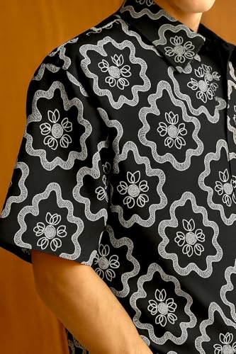 Image of TAGDO Men's Printed Cotton Casual Shirt | Half Sleeve Floral Print Shirt for Man | Relaxed Oversized Fit & Perfect for Casual, Office & Formal Wear (2050)