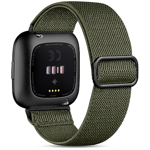 Witzon Compatible with Fitbit Versa/Versa Lite/Versa 2 Bands for Women Men, Adjustable Strechy Solo Loop Replacement Wristband Elastic Bands for Versa 2 Smart Watch, Army Green