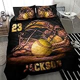 OhaPrints Custom Softball Gift for Daughter Vintage Personalized Name Number Quilt Blanket & Pillowcases, Quilts Bedding Set & Pillow Cover, King Queen Double Twin Throw Full Size Bedspread Bed Sets