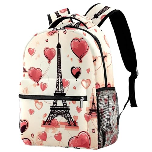 Sac à dos d'école fille garçon Tour Eiffel Cœur multicolore pour voyage et loisirs campus