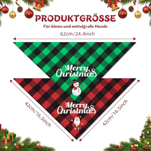 BEIUEN Weihnachtshalstuch Hund 2er Set, doppellagig & beidseitig tragbar, Hundehalstuch Weihnachten mit Santa & Schneemann, für kleine & mittlere Hunde, Geschenk für Haustiere