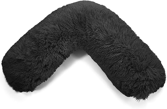 Bella Nights Teddy Cuddles V-Shaped Pillow With Case And Cuddles V Case Only – Soft Plush Fleece Neck Maternity & Orthopaedic Support (Black, Teddy Cuddles Cover Only)