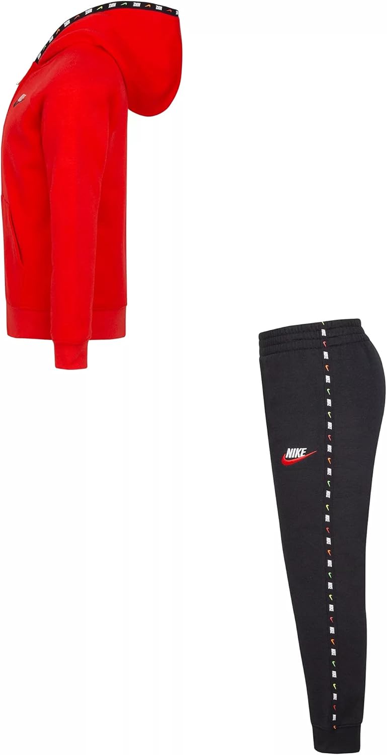 Nike Little Boys' Micro Evolution Full-Zip Hoodie and Jogger Pants 2 Piece Set (Black(66H232-023)/Red, 18 Months)