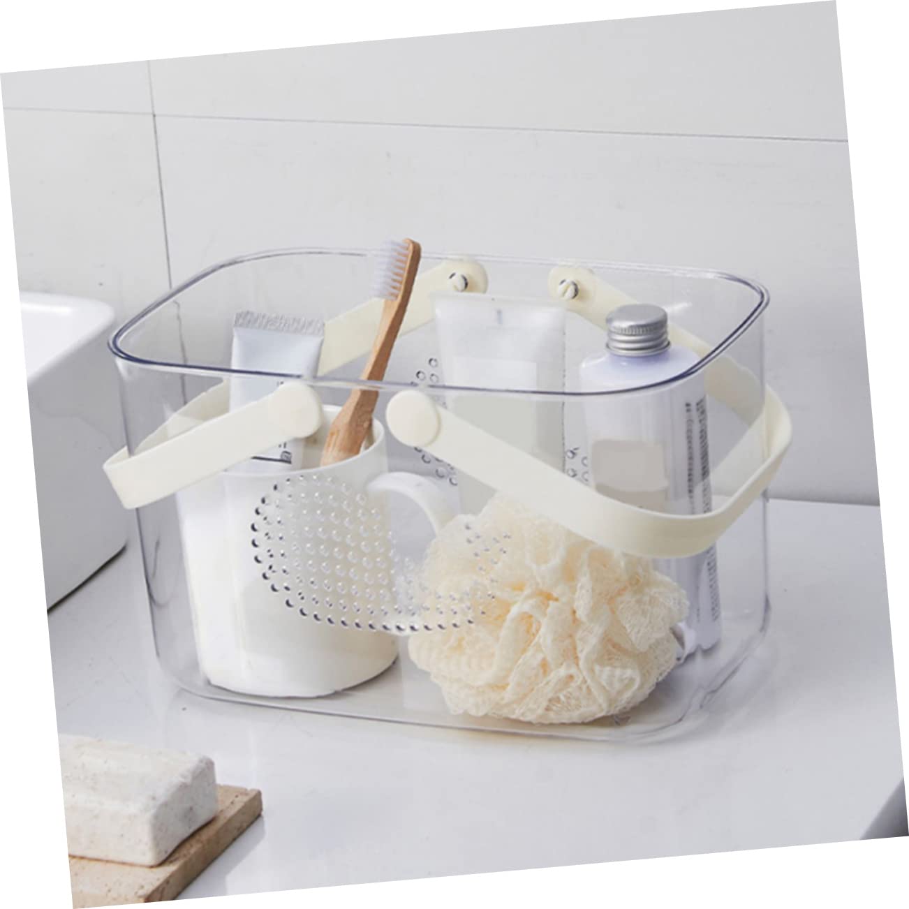 Cesta de Plástico para Almacenamiento en Baño y Sala de Estar, Cesta Organizadora Portátil Asa para Ducha y Dormitorio