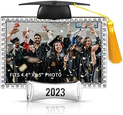 Graduation 4x6 Picture Frame Class of 2023 Keepsake Photo Frames Black Silver Metal Bachelor Cap Shape Picture Frames Shadow Box with Tassel Tabletop Display (Fit 4.4x6.5max Photos) Gift for High School Master Phd University Graduate