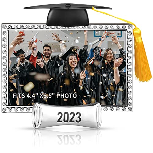 Graduation 4X6 Picture Frame Class Of 2023 Keepsake Photo Frames Black Silver Metal Bachelor Cap Shape Picture Frames Shadow Box With Tassel Tabletop Display (Fit 4.4X6.5Max Photos) Gift For High School Master Phd University Graduate #TOP21