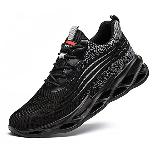 gojiang Chaussure de Securite Homme Femme Legere Coussin d'air Baskets de Sécurité Embout Acier Chaussures de Travail blackgrey48 Cover