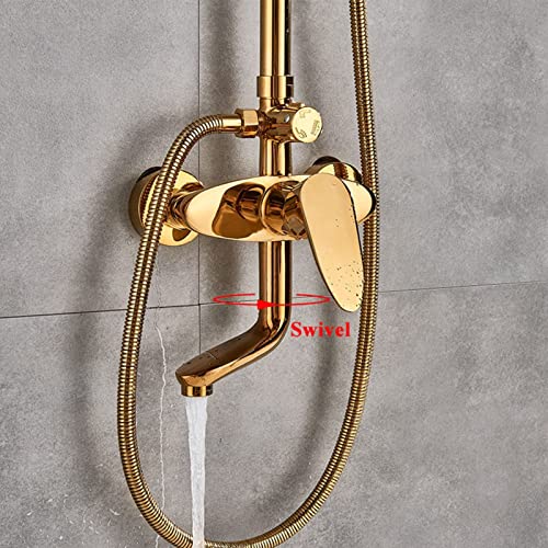 Robinetterie de douche dorée anti-calcaire avec grand pommeau et bec - 2