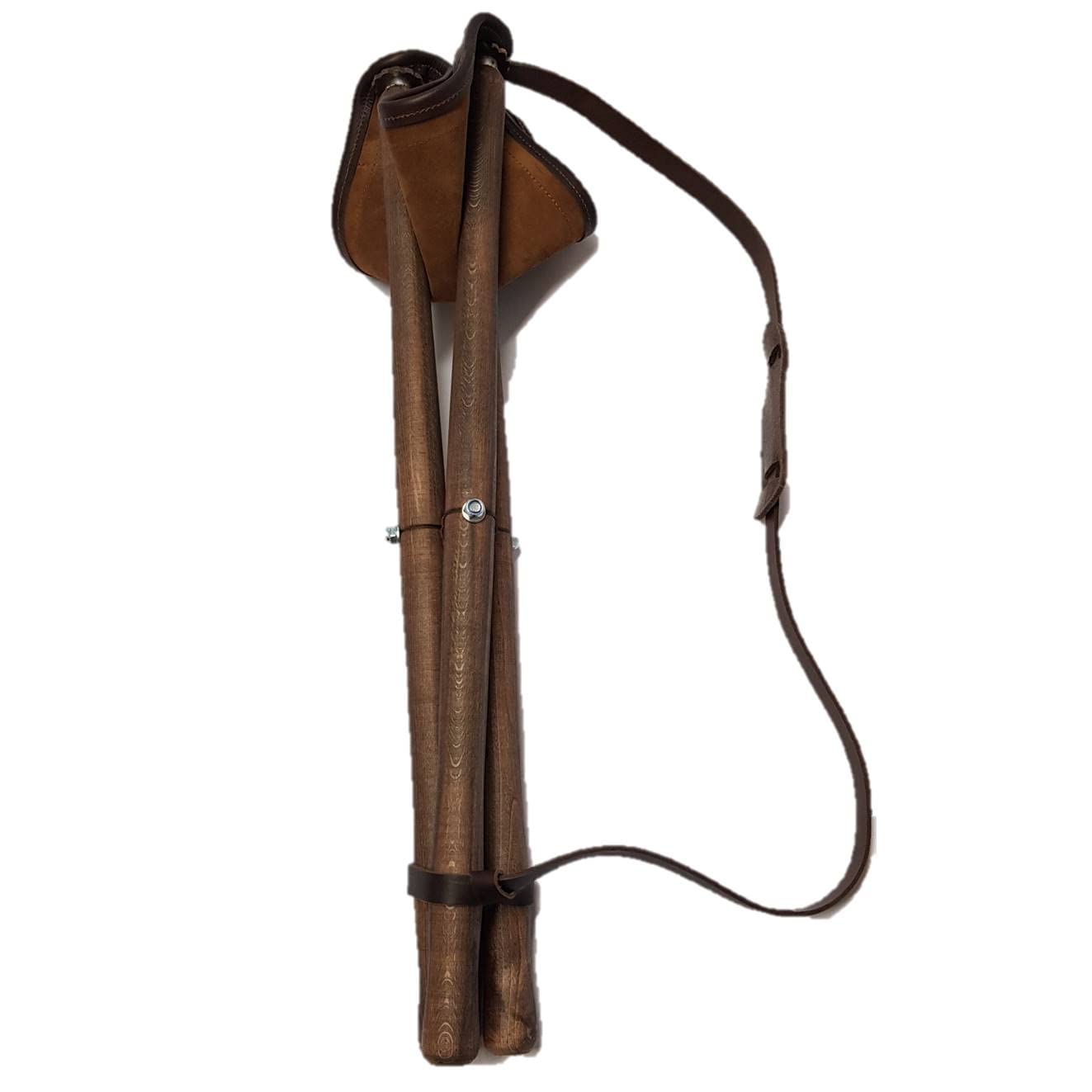 Silla para Cazar, Patas de Madera y culera de Cuero, con Correa para el Transporte (70CM)