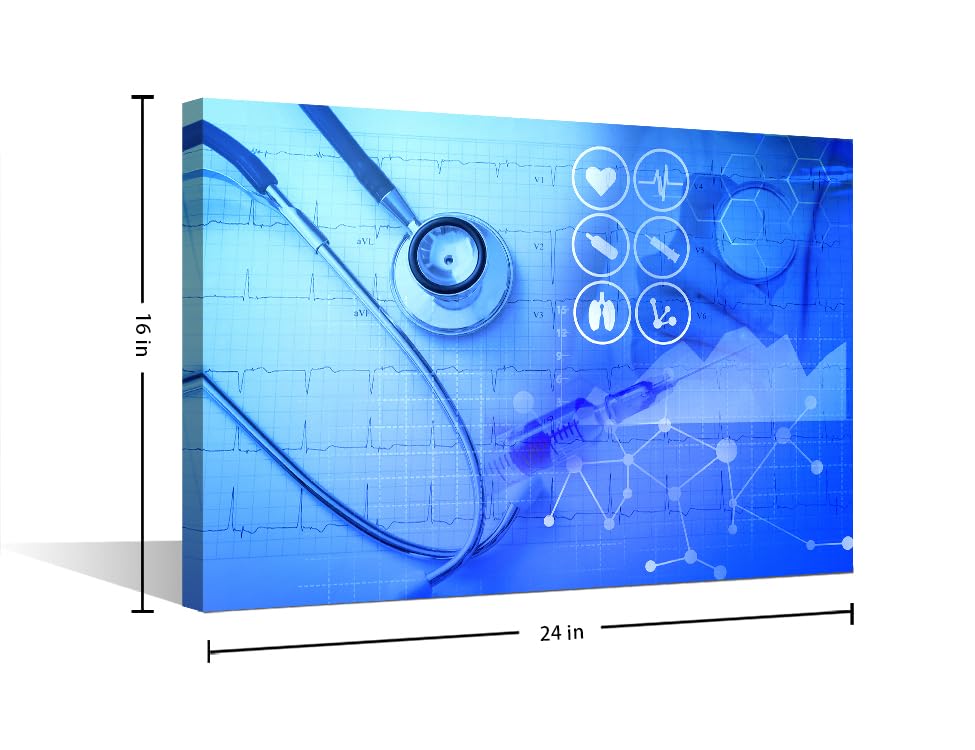 Image of TUMOVO 1 Pieces Wall Decor Medical Stethoscope Medical Examination Poster Canvas Paintings for Bedroom, Bathroom, Office. Clinical Laboratory Print on Canvas Framed Ready to Hang (16 inch Wx24 H)