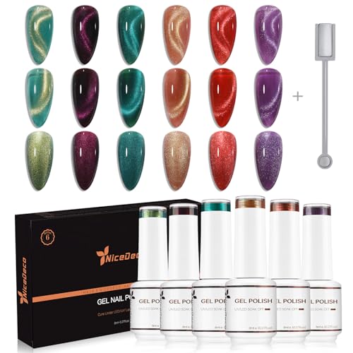 Nicedeco Cat Eye Gel Nail Polish Set, UV/LED Soak-Off...