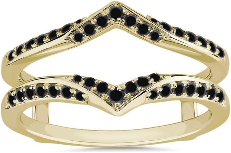 Black Diamond V Shaped Enhancer Guard For Women, 14k Gold Finish Black Diamond Wrap Ring, Anniversary Band