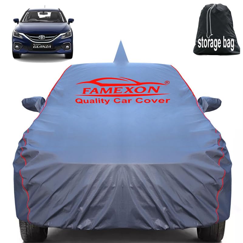 Image of Waterproof Car Body Cover Compatible for Glanza with Mirror Pockets, Scratchproof Car Cover Red Pipein Design Dust-Proof Sun Protection (Grey) LGWP6258